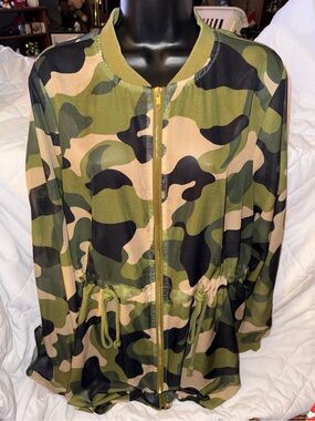 Haute Fox Camo Cinch Waist Sheer Jacket